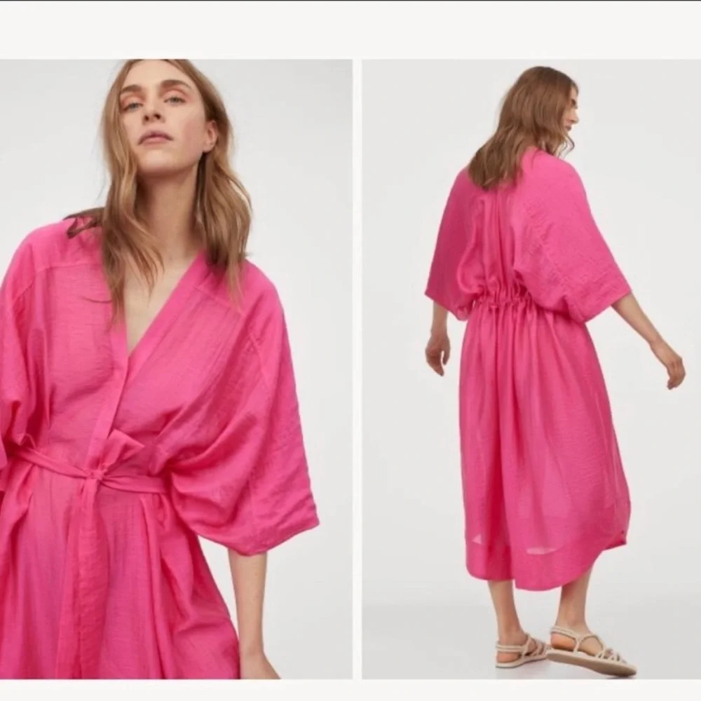 H&M lyocell-blend kaftan dress in cerise - Picture 5 of 13